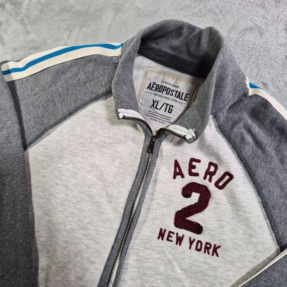 Vintage Aeropostale Sweatshirt Mens XL Gray Full Zip Mock Neck AERO 2 New York